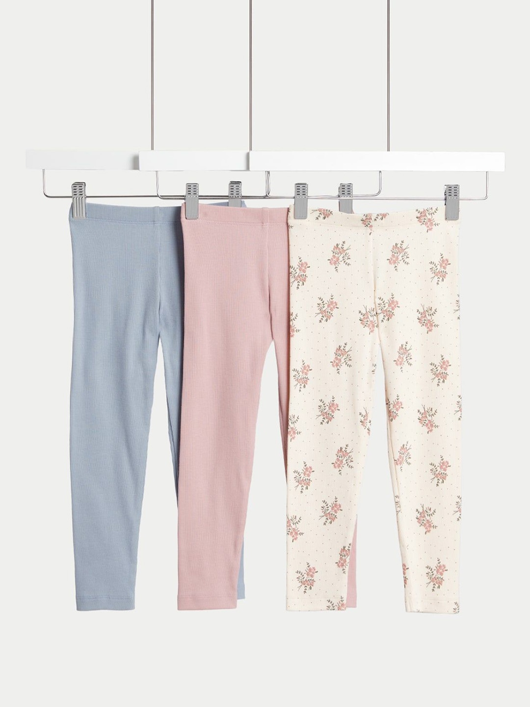 

Marks & Spencer Girls Pack Of 3 Mid-Rise Ankle-Length Leggings, Pink