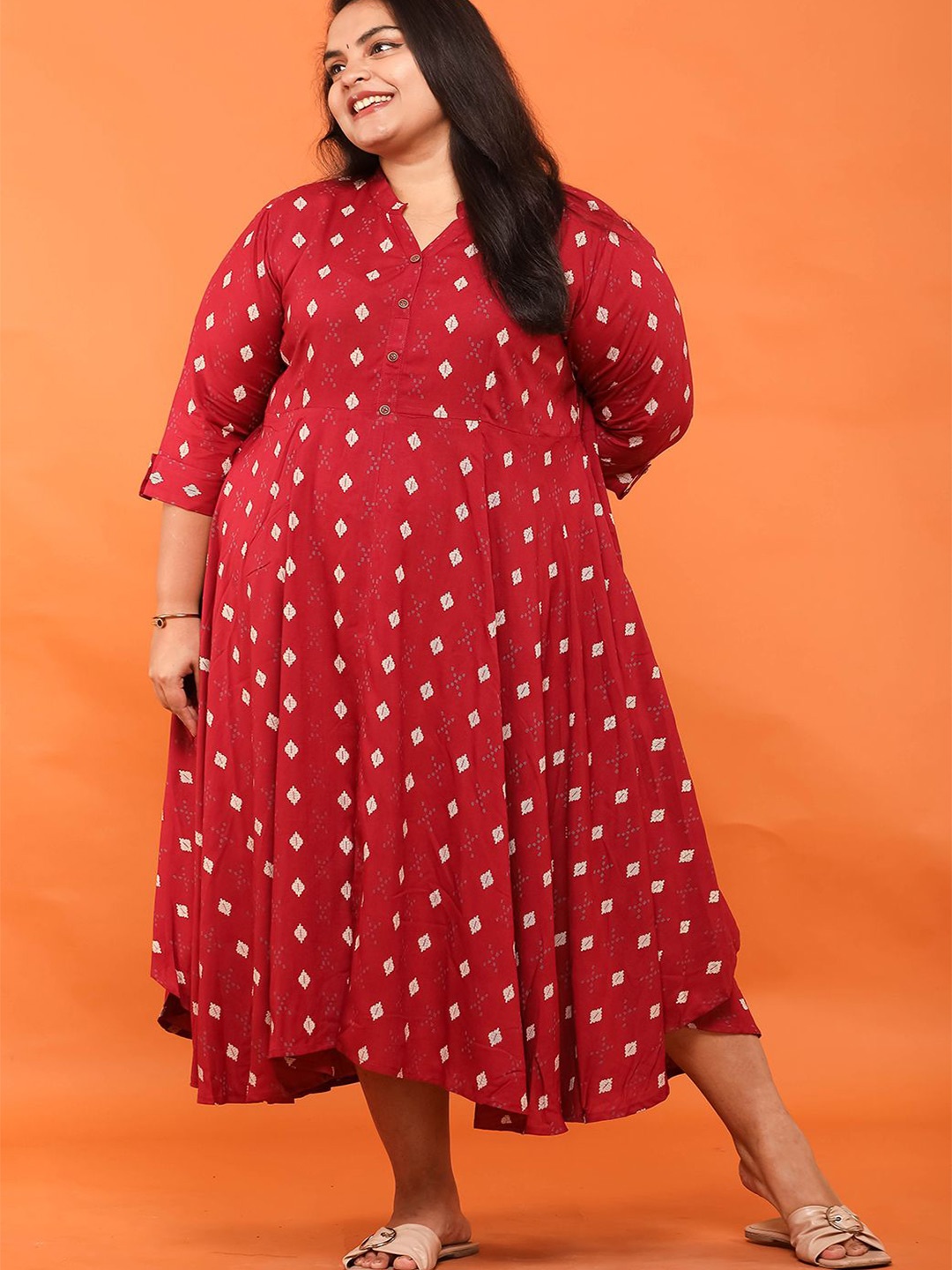 

EASY 2 WEAR Plus Size Printed Fit and Flare Midi Dress, Maroon