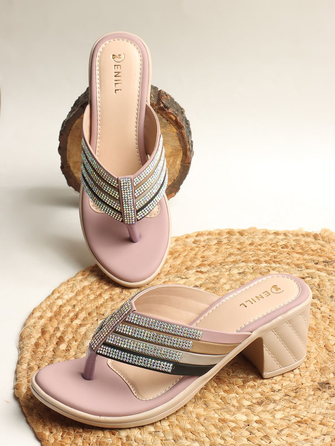 

Denill Western - Embellished Open Toe Block Heeled Sandals, Pink