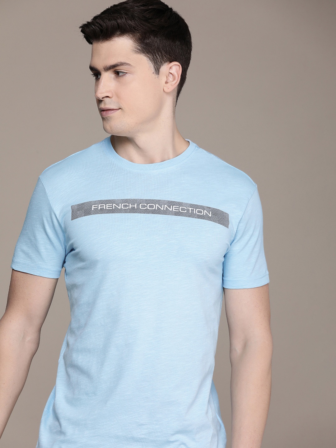 

French Connection Brand Logo Printed Pure Cotton T-shirt, Blue