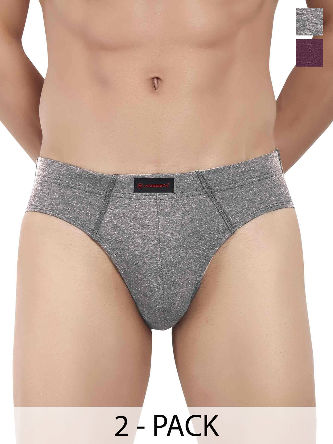 

LOGGERHEAD Pack Of 2 Mid-Rise Basic Briefs LHCB001-DARK GREY-WINE, Purple