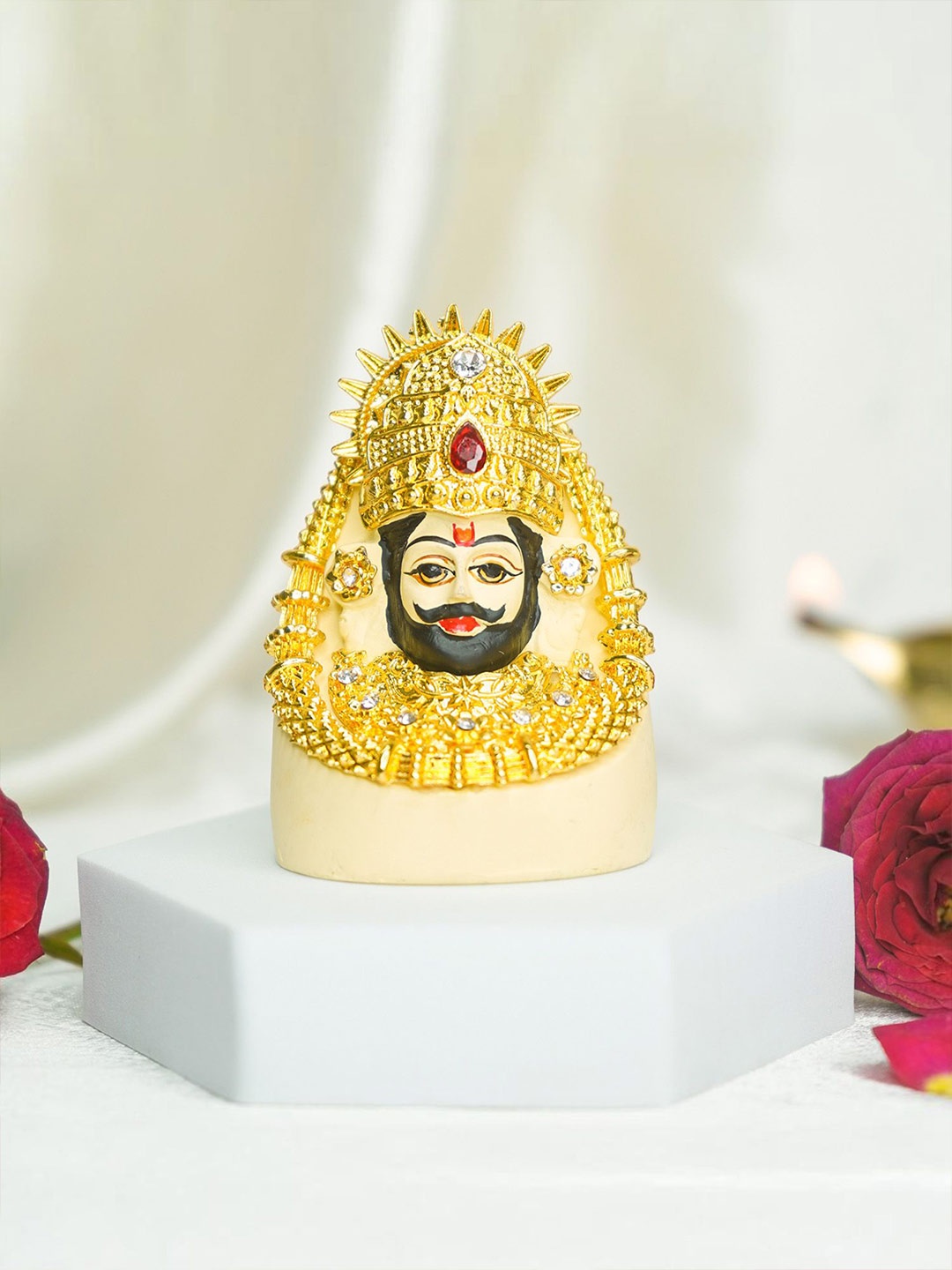 

Ekhasa Gold-Toned and Black Lord Khatu Shyam Baba Religious Idol Showpiece