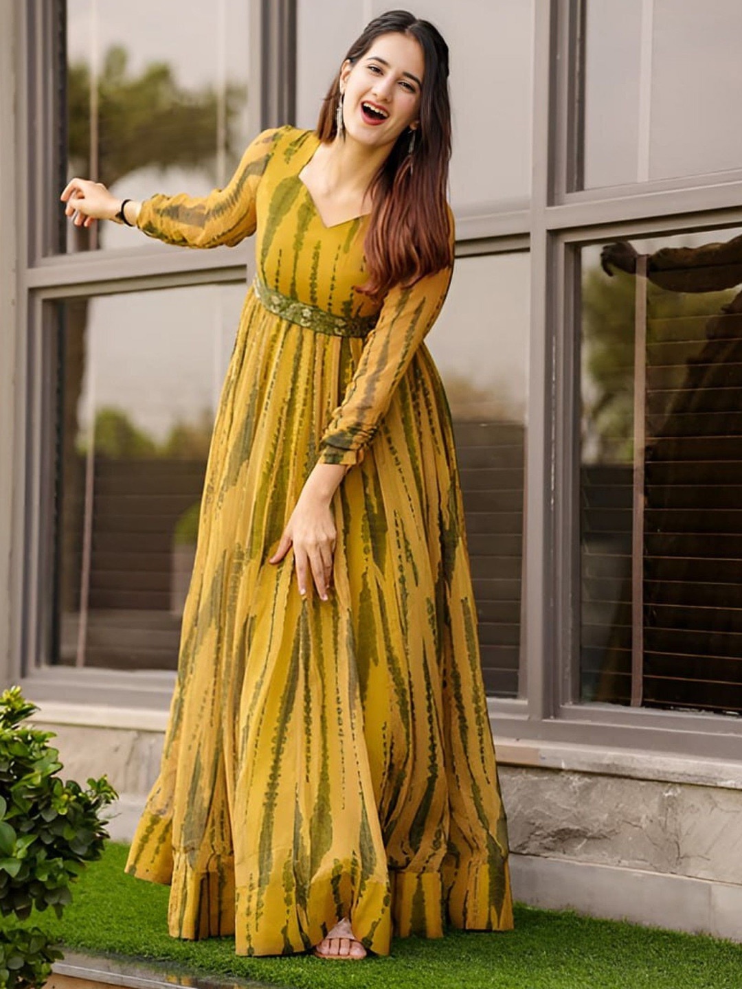 

Raiyani Fashion Women Cotton Tie and Dye Maxi Dress, Yellow