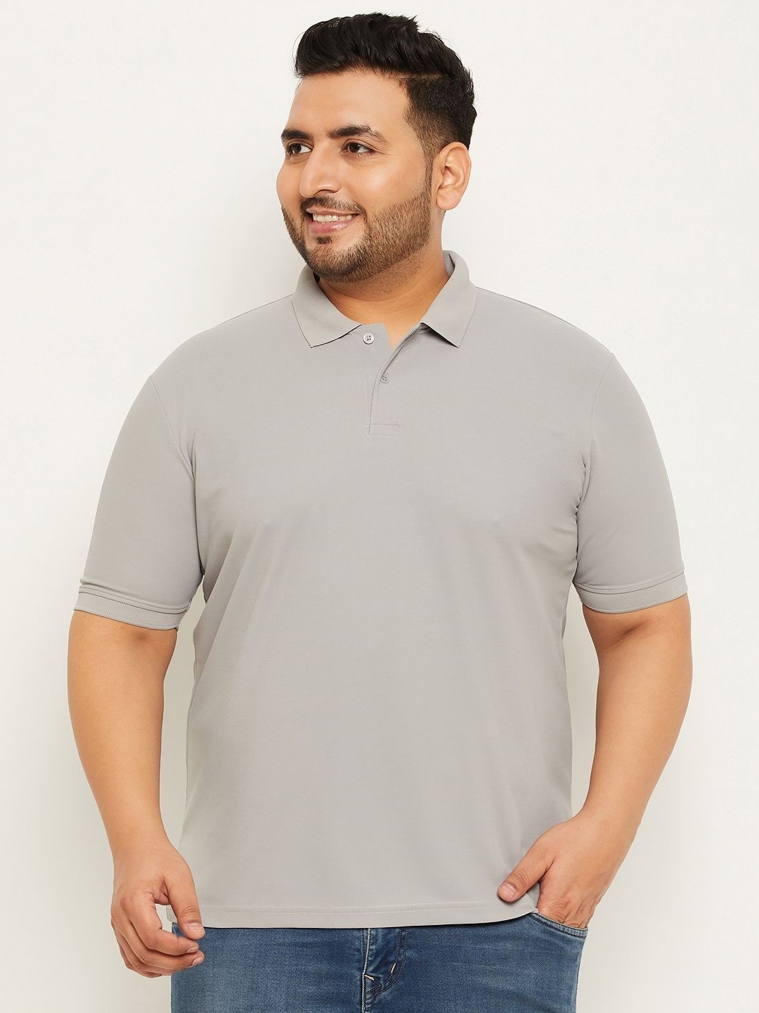 

RENUOVO Men Polo Collar Applique T-shirt, Grey