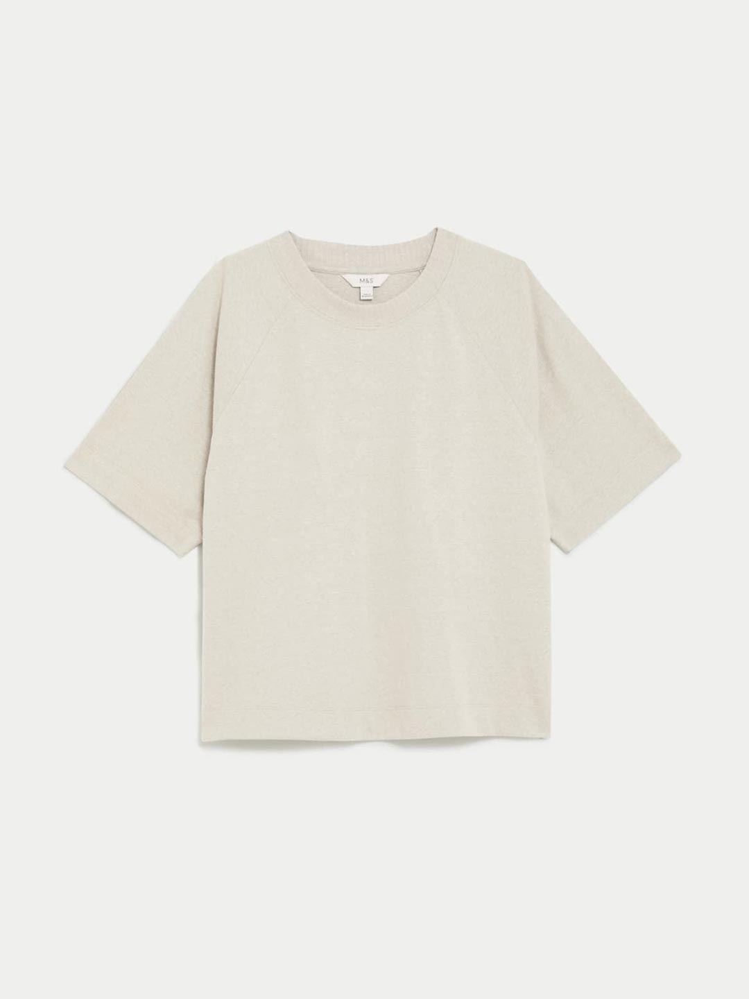 

Marks & Spencer Women Self Design Raglan Sleeves Casual T-shirt, Beige