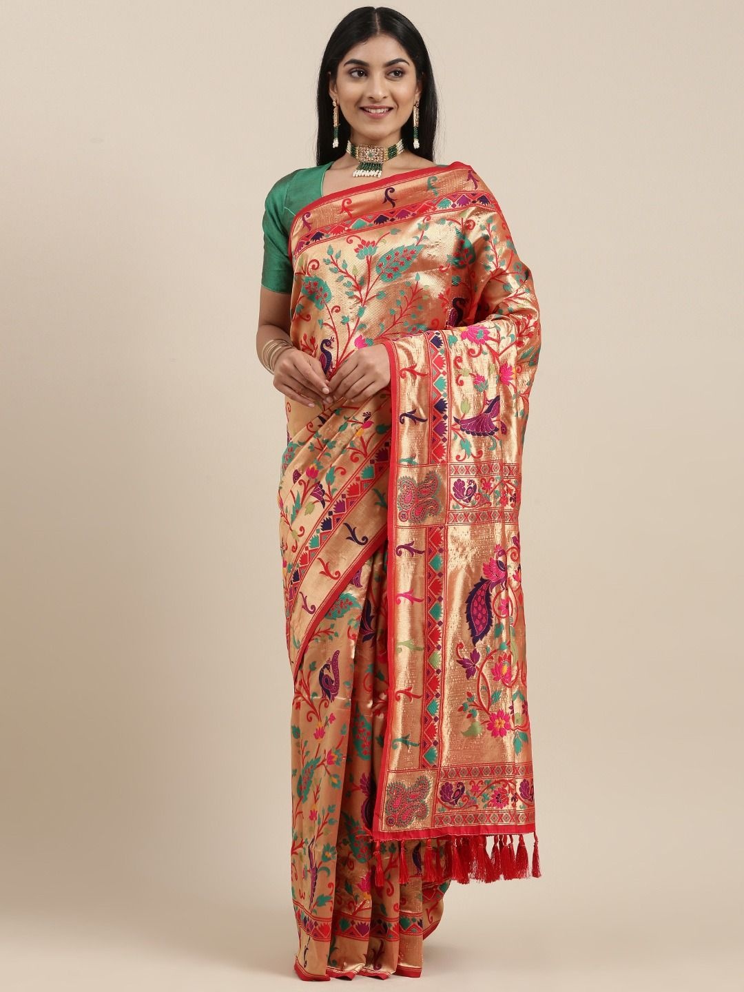 

DIVASTRI Ethnic Motifs Woven Design Zari Paithani Saree, Red