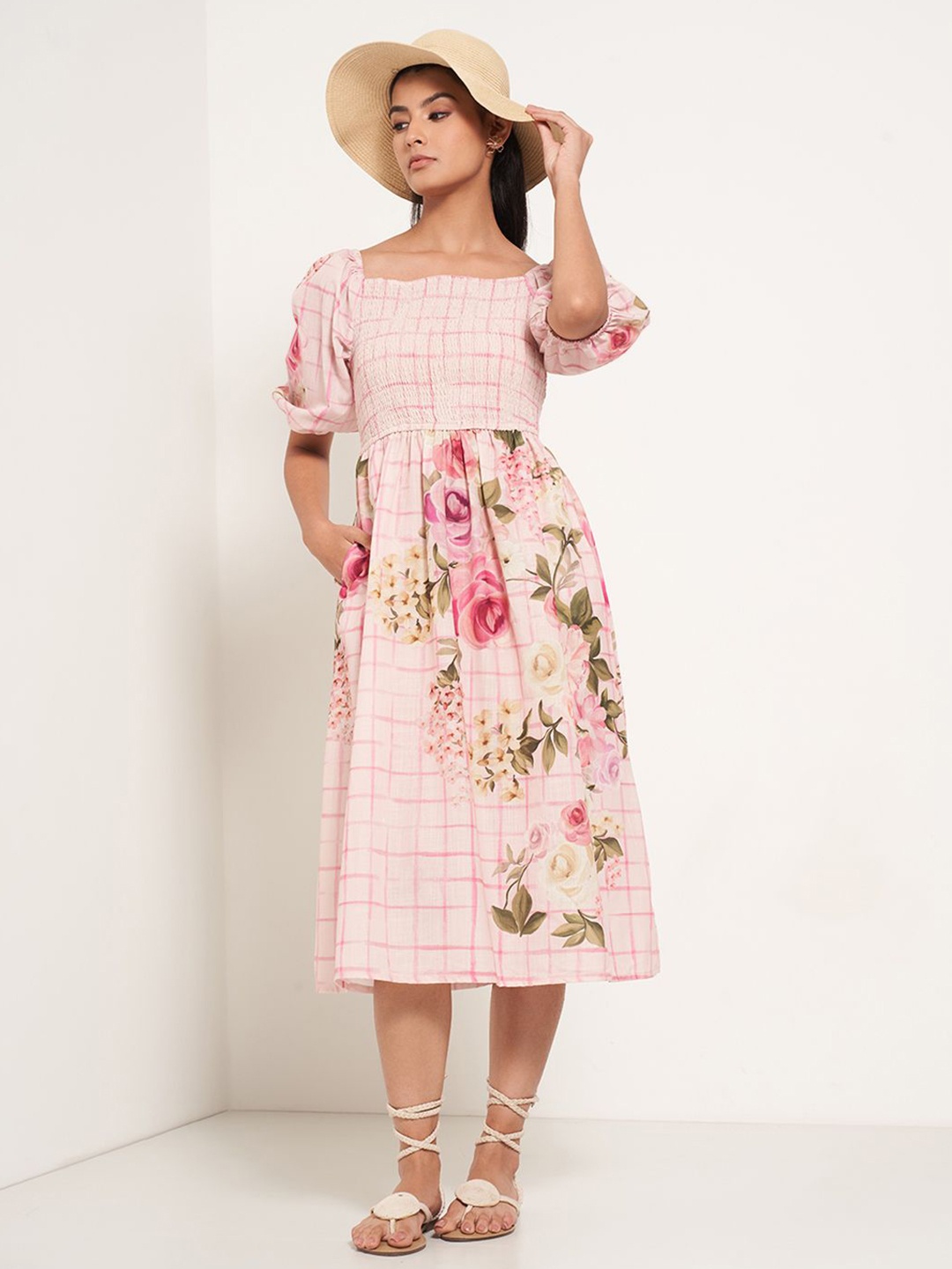 

AKKRITI BY PANTALOONS Women Floral Printed Fit & Flare Midi Dress, Pink