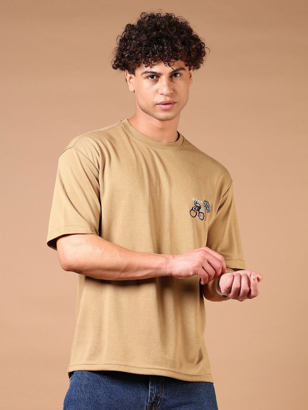 

V-Mart Men Graphic Printed Round Neck Cotton T-shirt, Brown