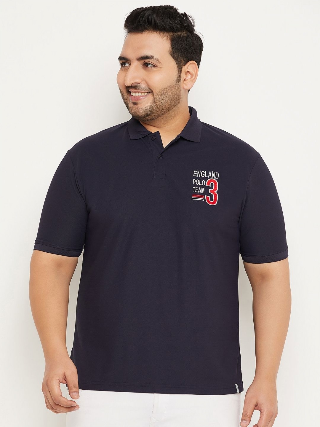

RENUOVO Men Plus Size Typography Printed Polo Collar Cotton T-shirt, Navy blue