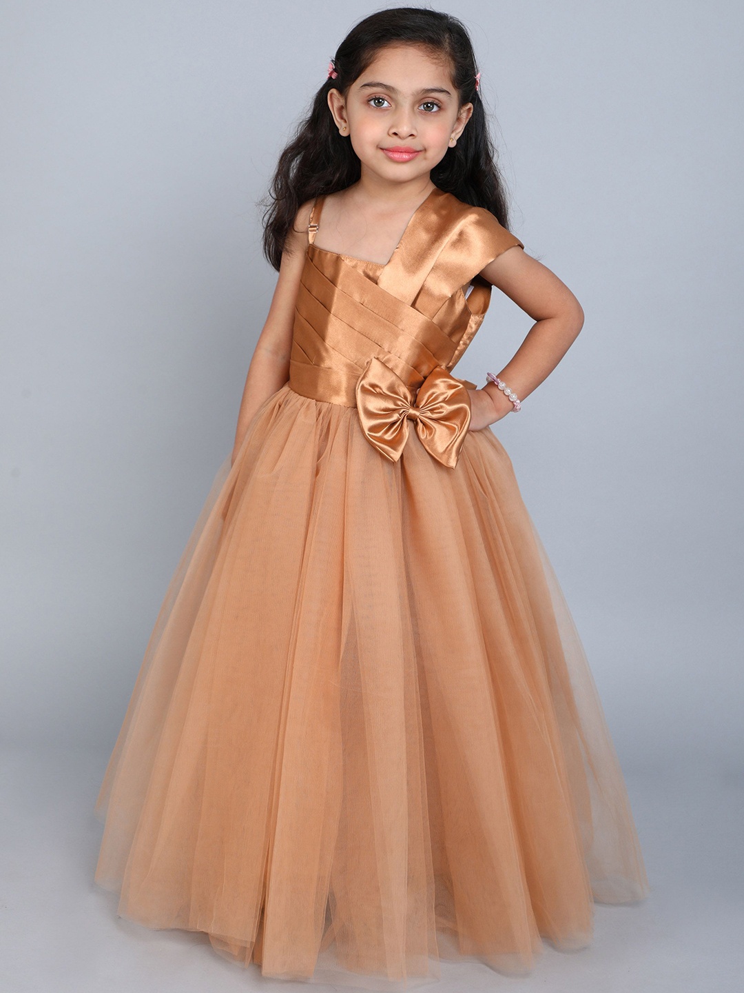 

Pink Chick Girls One Shoulder Satin Gown Maxi Dress, Gold
