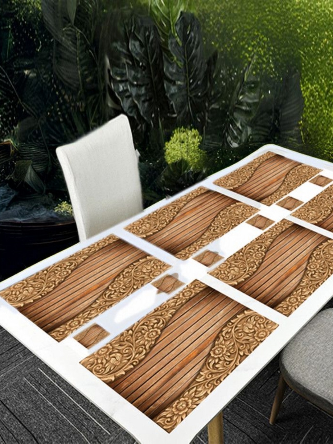 

REVEXO 6Pc Brown Printed Rectangle Costers & Table Placemats