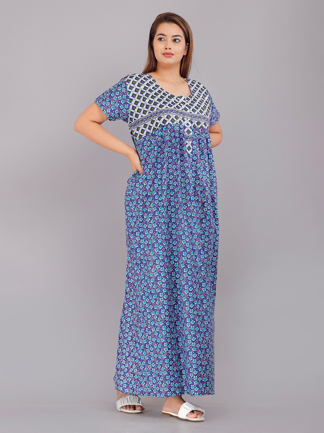 

PR PINK ROYAL Printed Maxi Nightdress, Blue