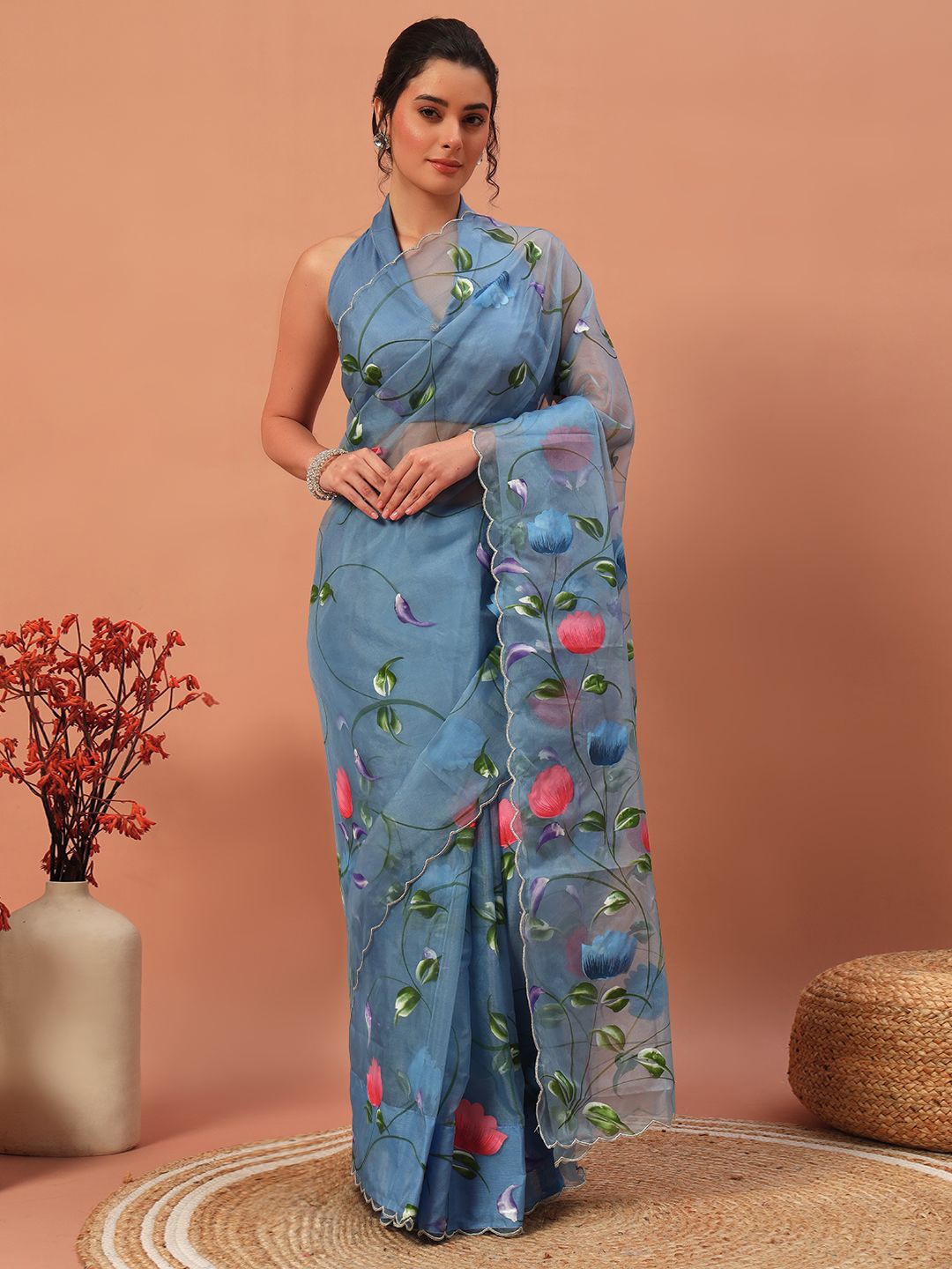 

Meeranshi Floral Organza Saree, Blue