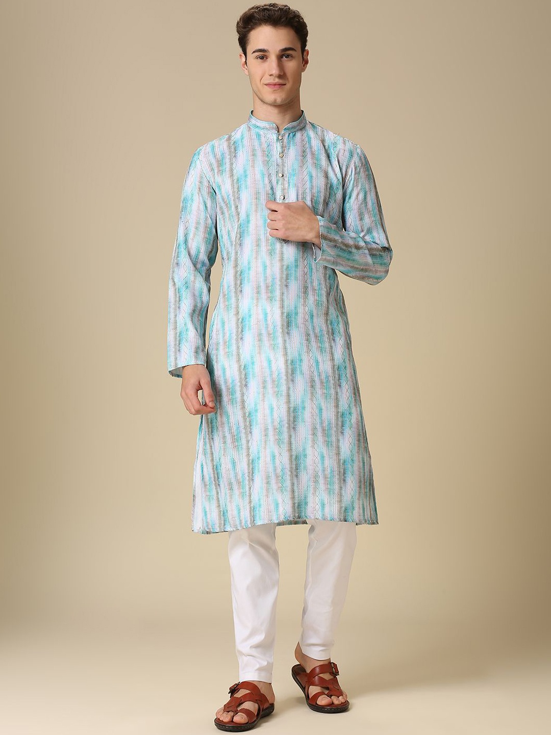 

RAJUBHAI HARGOVINDAS Abstract Printed Mandarin Collar Straight Kurta, Green
