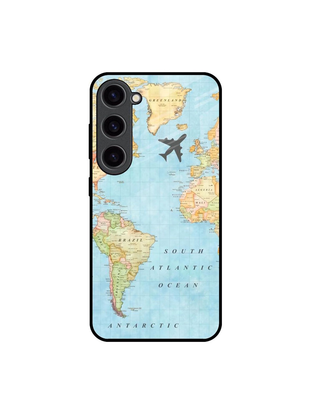 

QRIOH Travel Map Printed Samsung Galaxy S23 Back Case, Blue