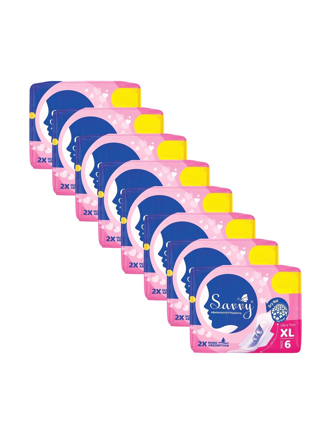 

Savvy Set Of 8 Ultra Thin Sanitary Pads - 280 mm - XL - 6 Pads Each, White