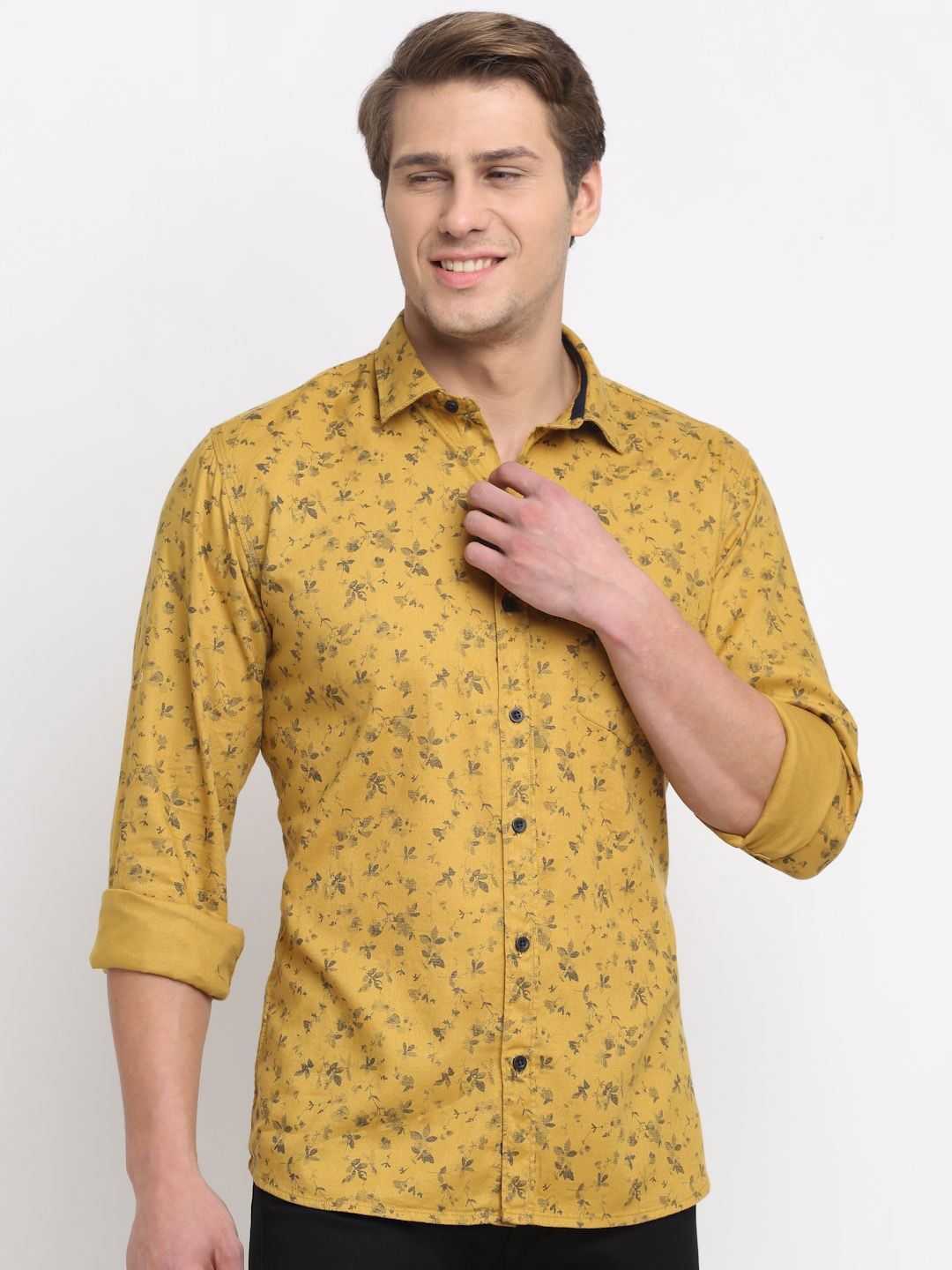 

Cantabil Men Comfort Fit Spread Collar Floral Printed Cotton Casual Shirt, Yellow