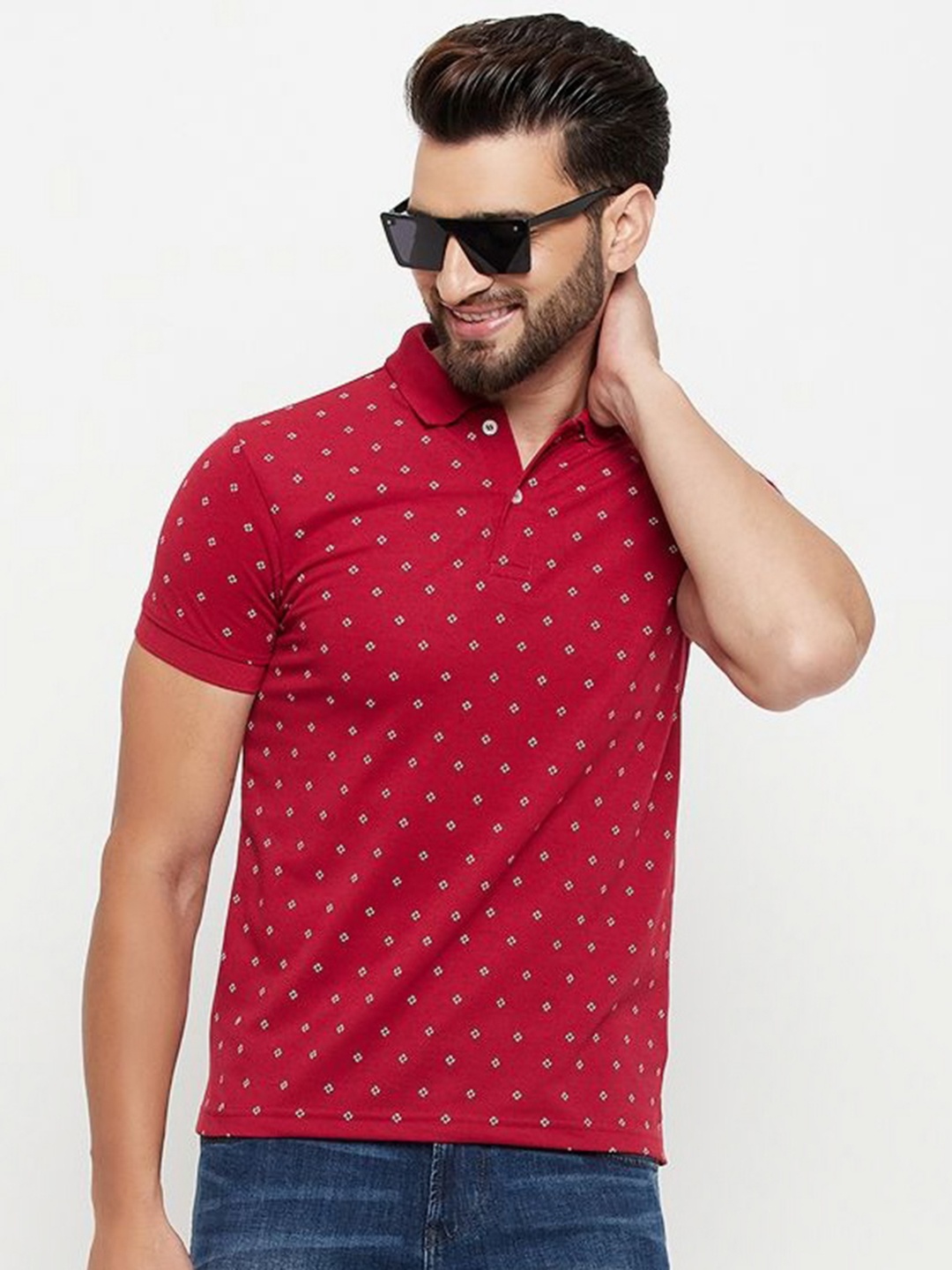 

RELANE Men Graphic Printed Polo Collar Cotton T-shirt, Red