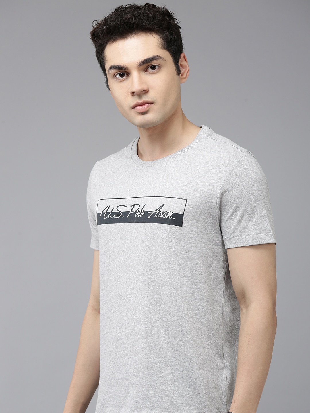 

U.S. Polo Assn. Brand Logo Printed Pure Cotton Slim Fit T-shirt, Grey