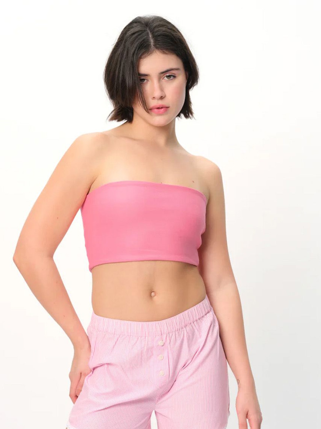 

Bonkers Corner Women Solid Pink Crop Tube Top