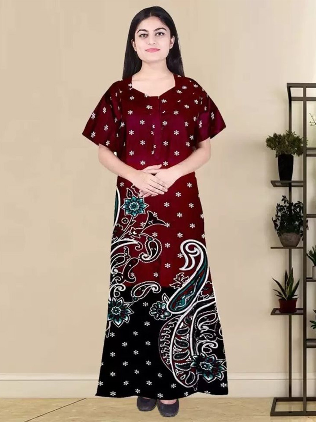 

PR PINK ROYAL Printed Maxi Nightdress, Maroon