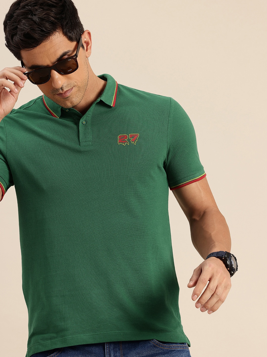 

Being Human Men Polo Collar Pure Cotton T-shirt, Green