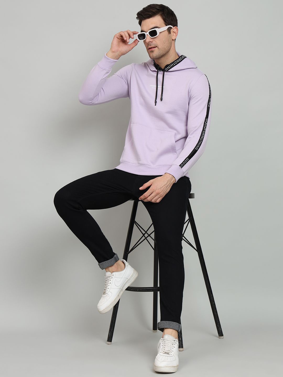 

OGEN Men Hooded Printed Sweatshirt, Lavender