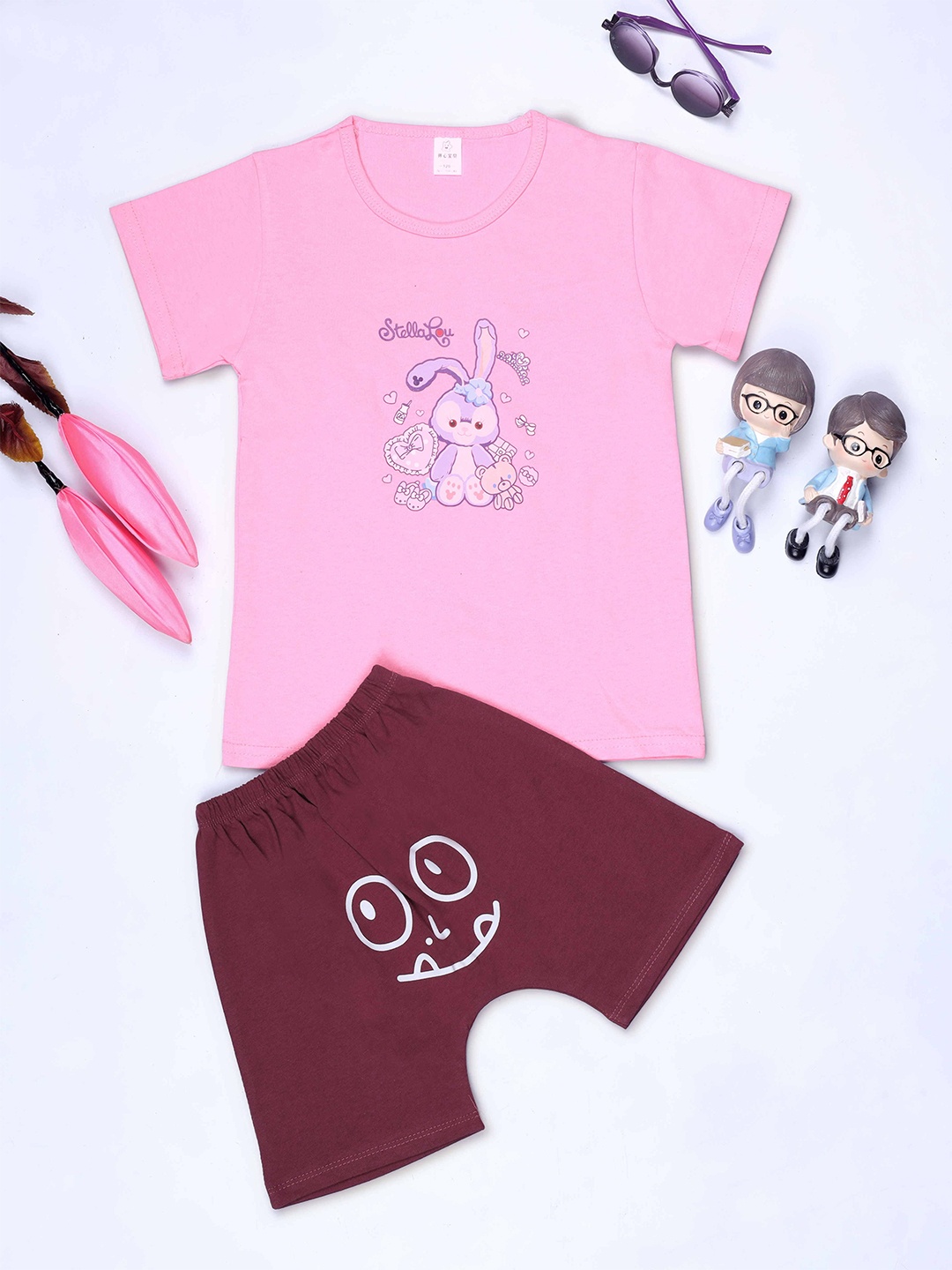 

YK Boys Printed Round Neck Pure Cotton T-Shirt With Shorts, Pink