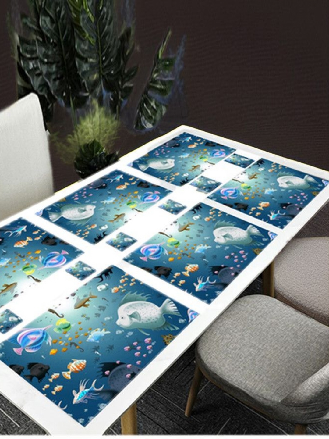 

REVEXO Blue & White 12 Pieces Printed Table Placemats & Coasters