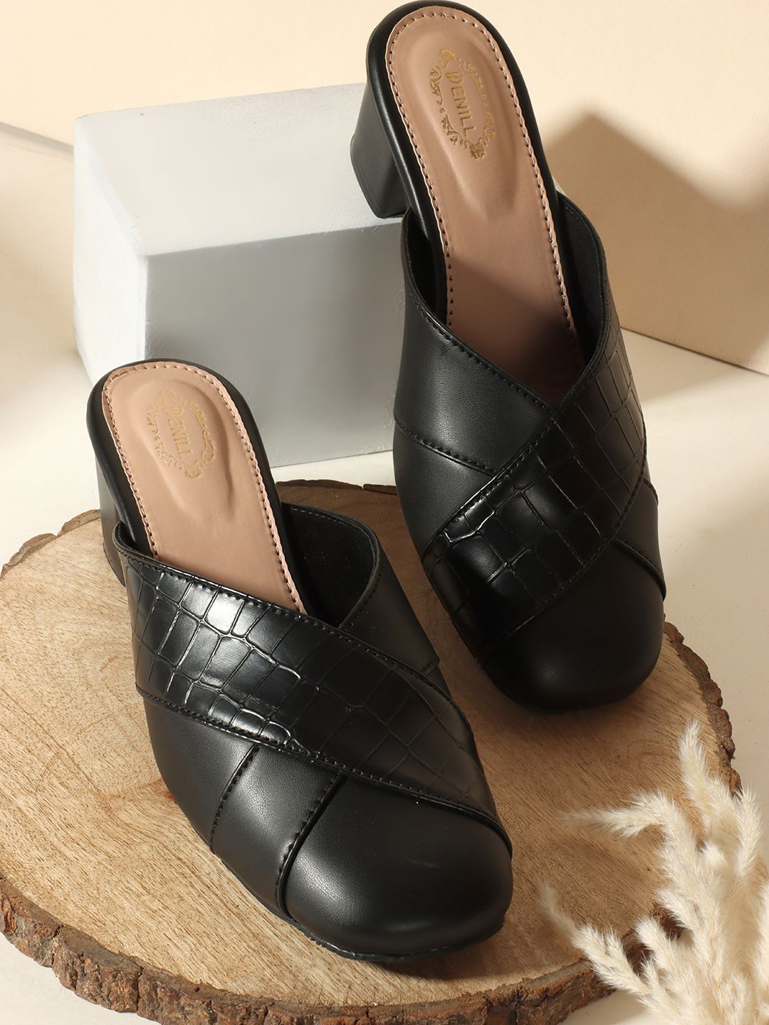 

Denill Women Round Toe Mid-Top Block Mules, Black