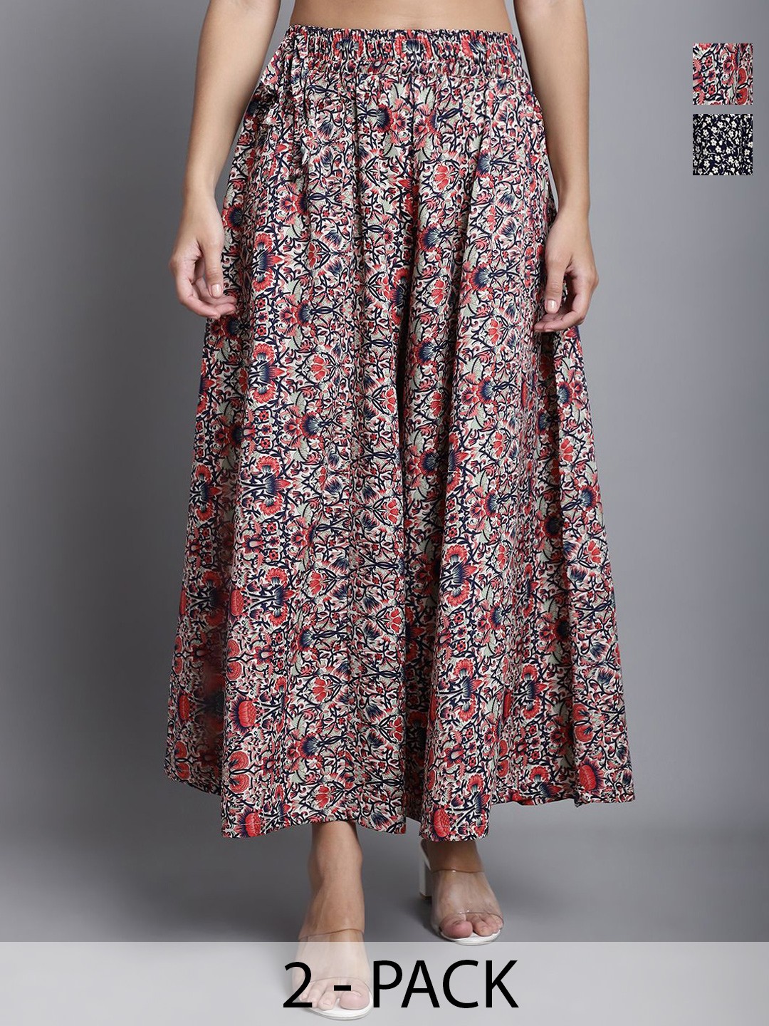 

Valles365 by S.C. Women Pack of 2 Floral Printed Flared Ethnic Palazzos, Black