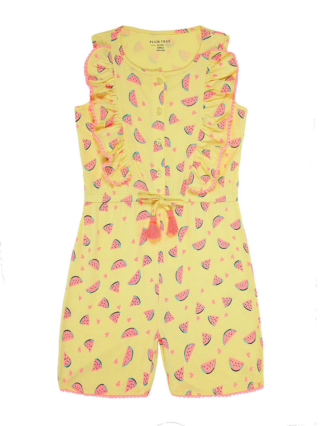 

PLUM TREE Girls Printed Basic Jumpsuit, Yellow