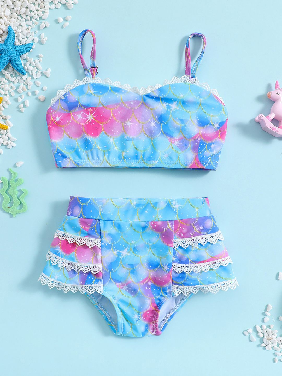 

YK Infant Girls Printed Top & Shorts Swim Set, Blue