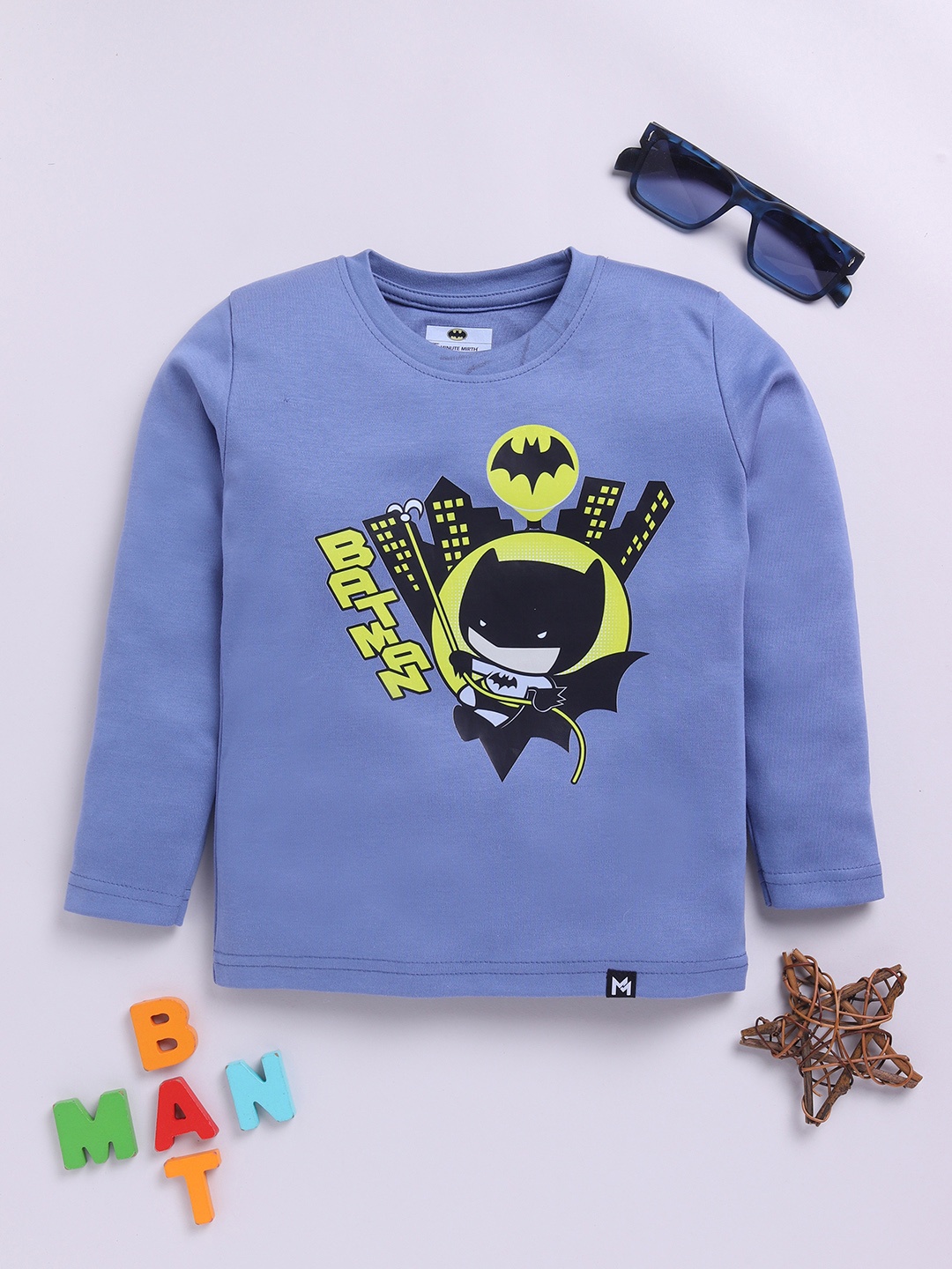 

YK X Minute Mirth Boys Batman Printed Pure Cotton T-shirt, Blue