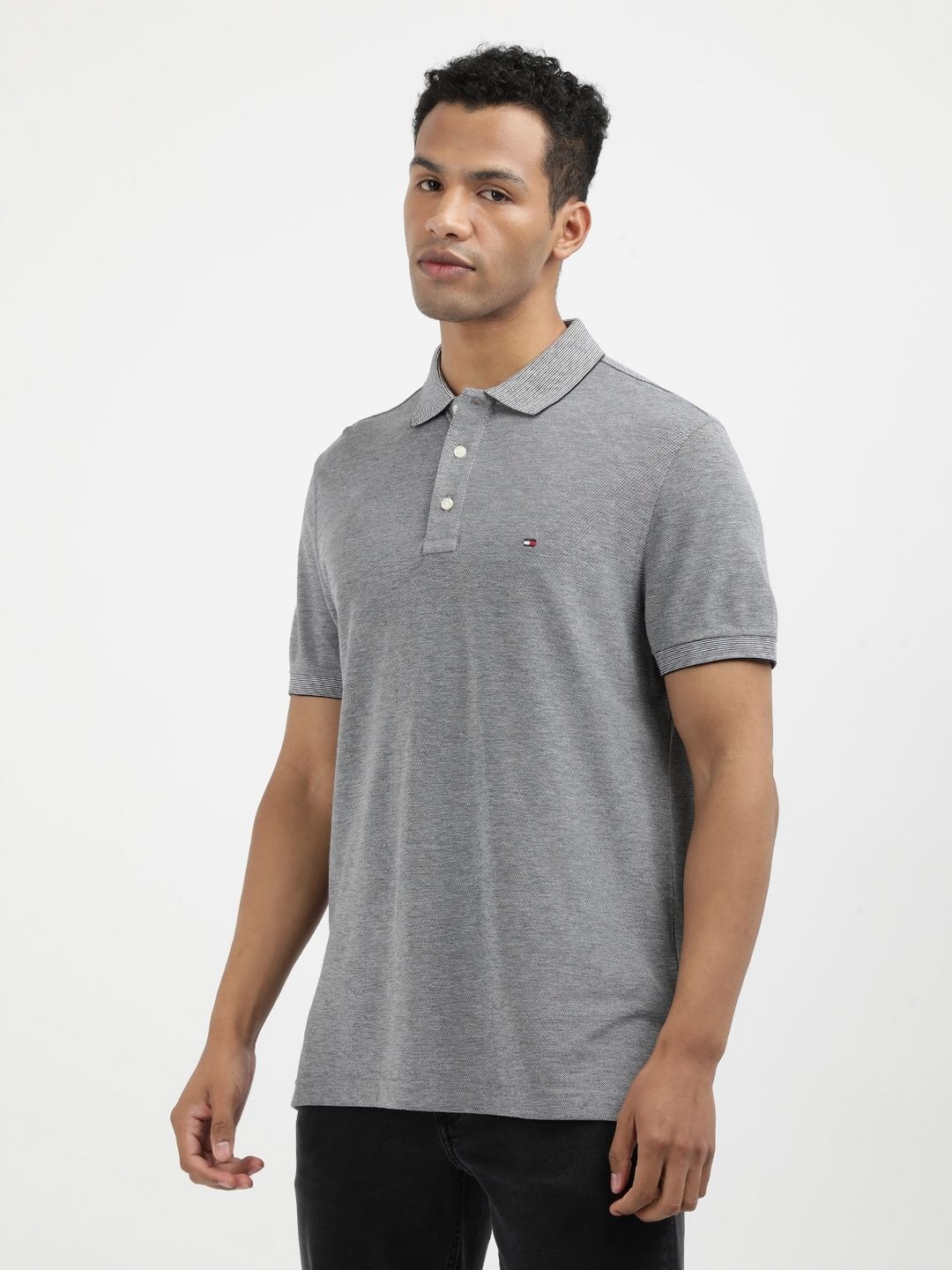 

Tommy Hilfiger Men Solid Polo Collar Cotton T-shirt, Grey