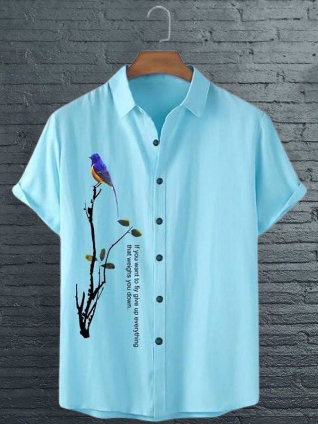 

iCome Men Spread Collar Graphic Printed Cotton Linen Casual Shirt, Blue