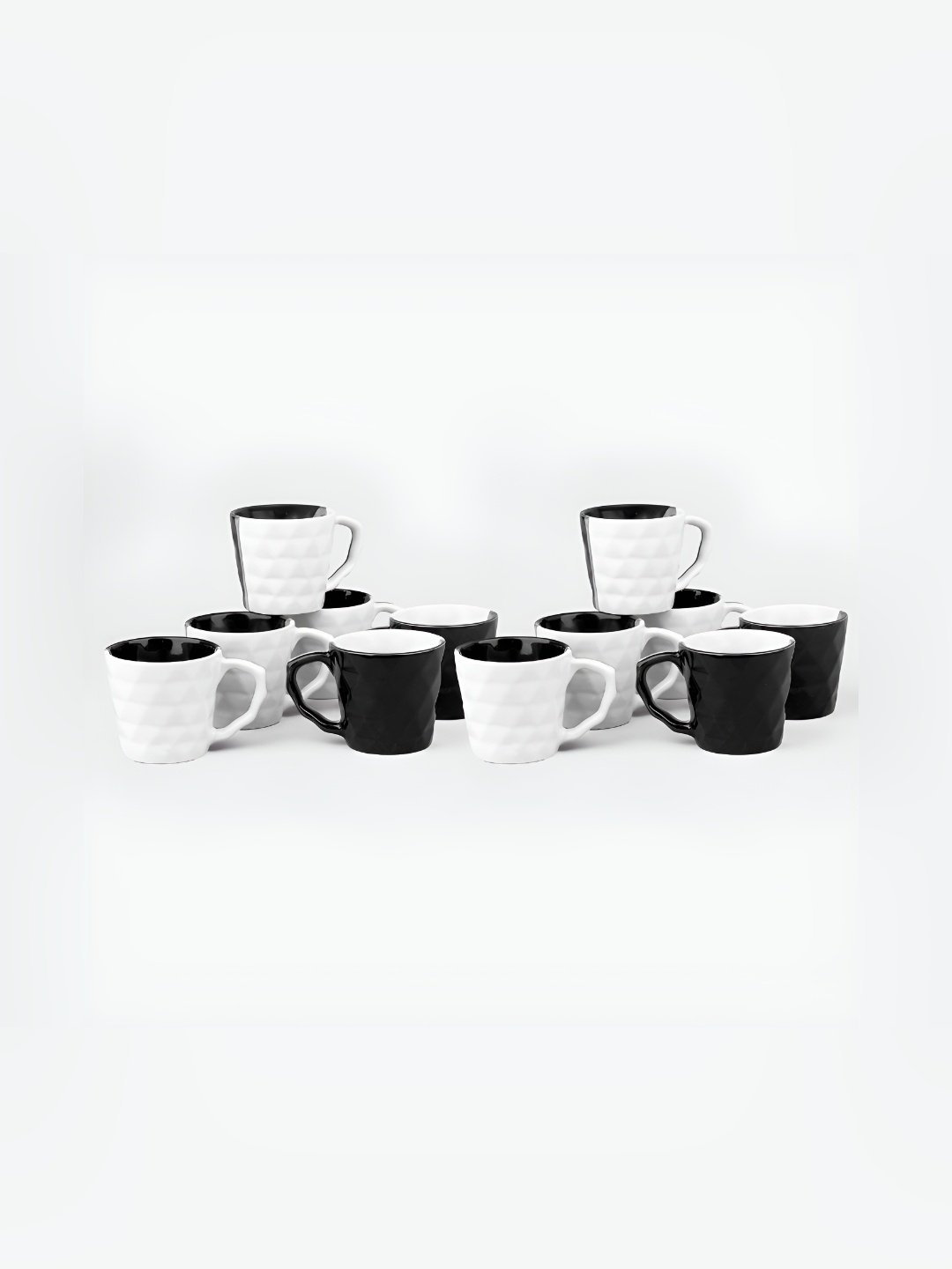 

Storepedia White & Black 12 Pieces Textured Ceramic Glossy Cups-150 ml Each