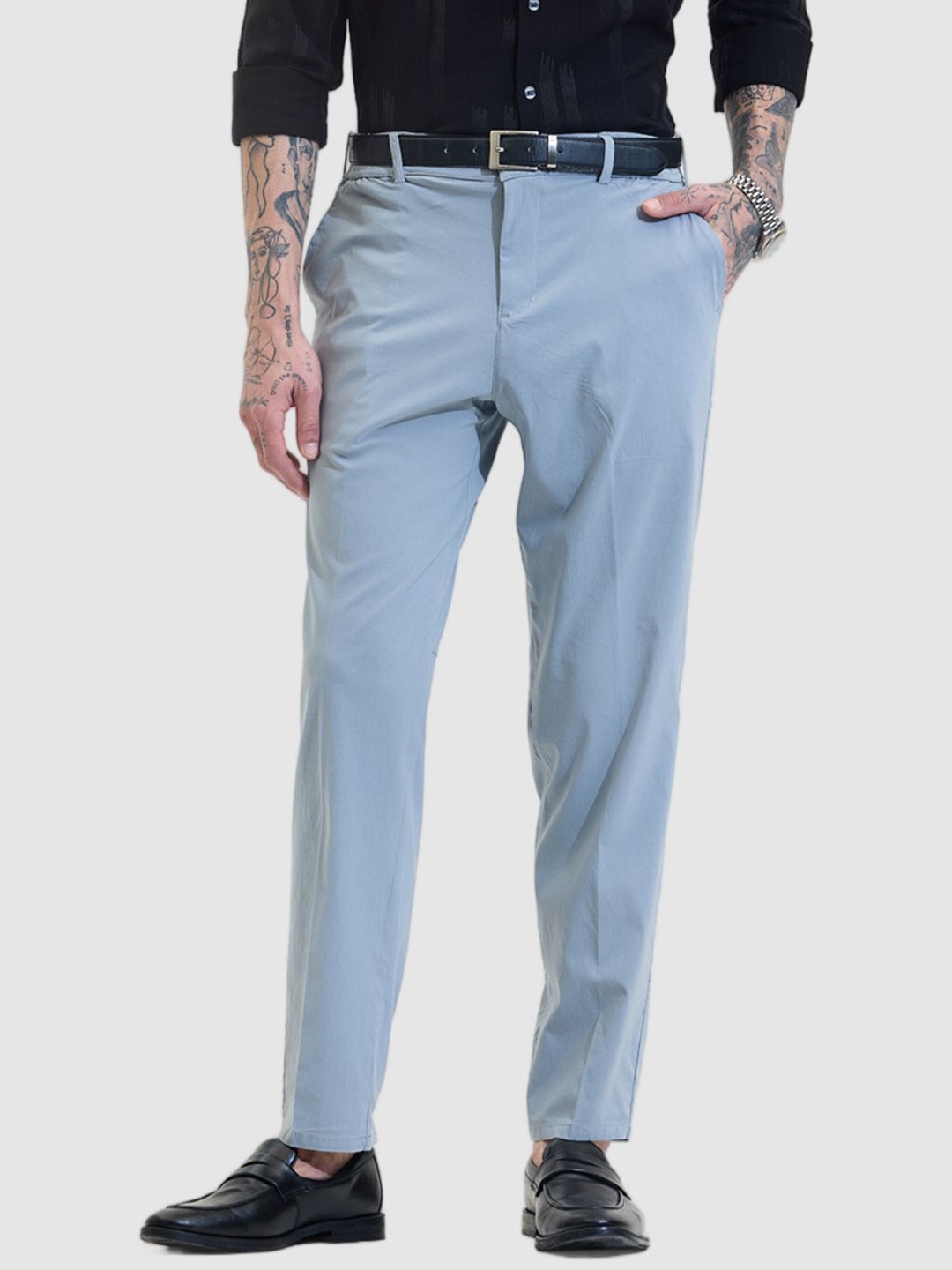 

Snitch Men Smart Slim Fit Trousers, Blue