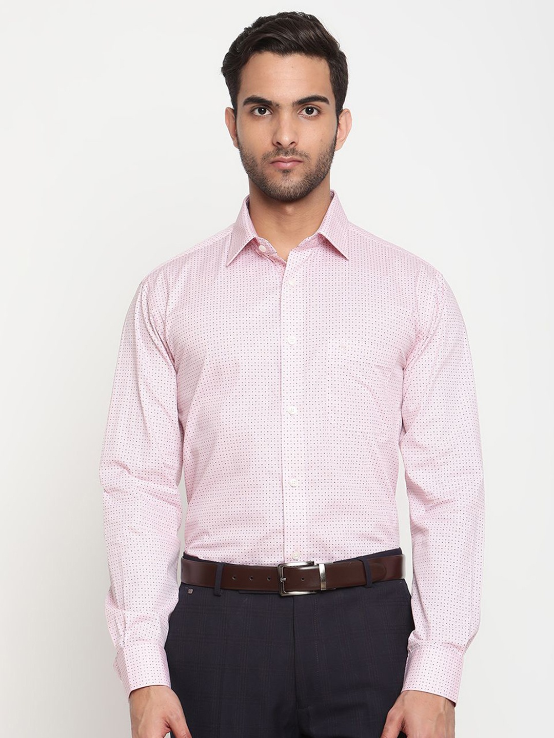 

Cantabil Men Comfort Regular Fit Spread Collar Micro Ditsy Printed Cotton Formal Shirt, Pink