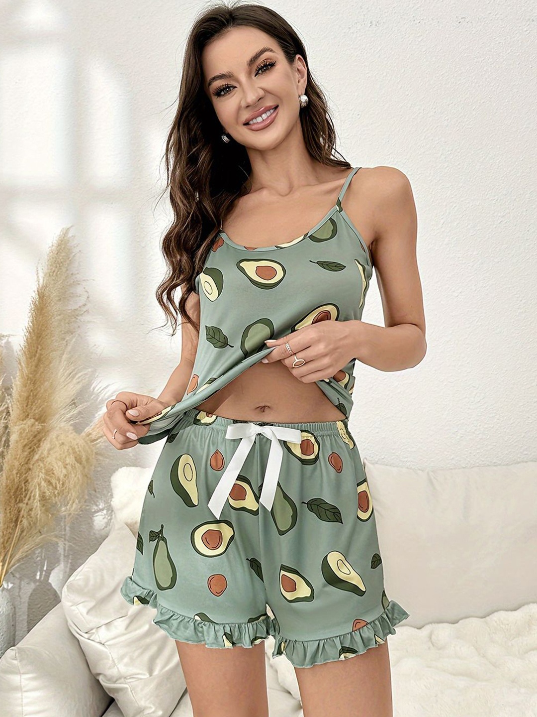 

Softwrap Women Printed Night suit, Green