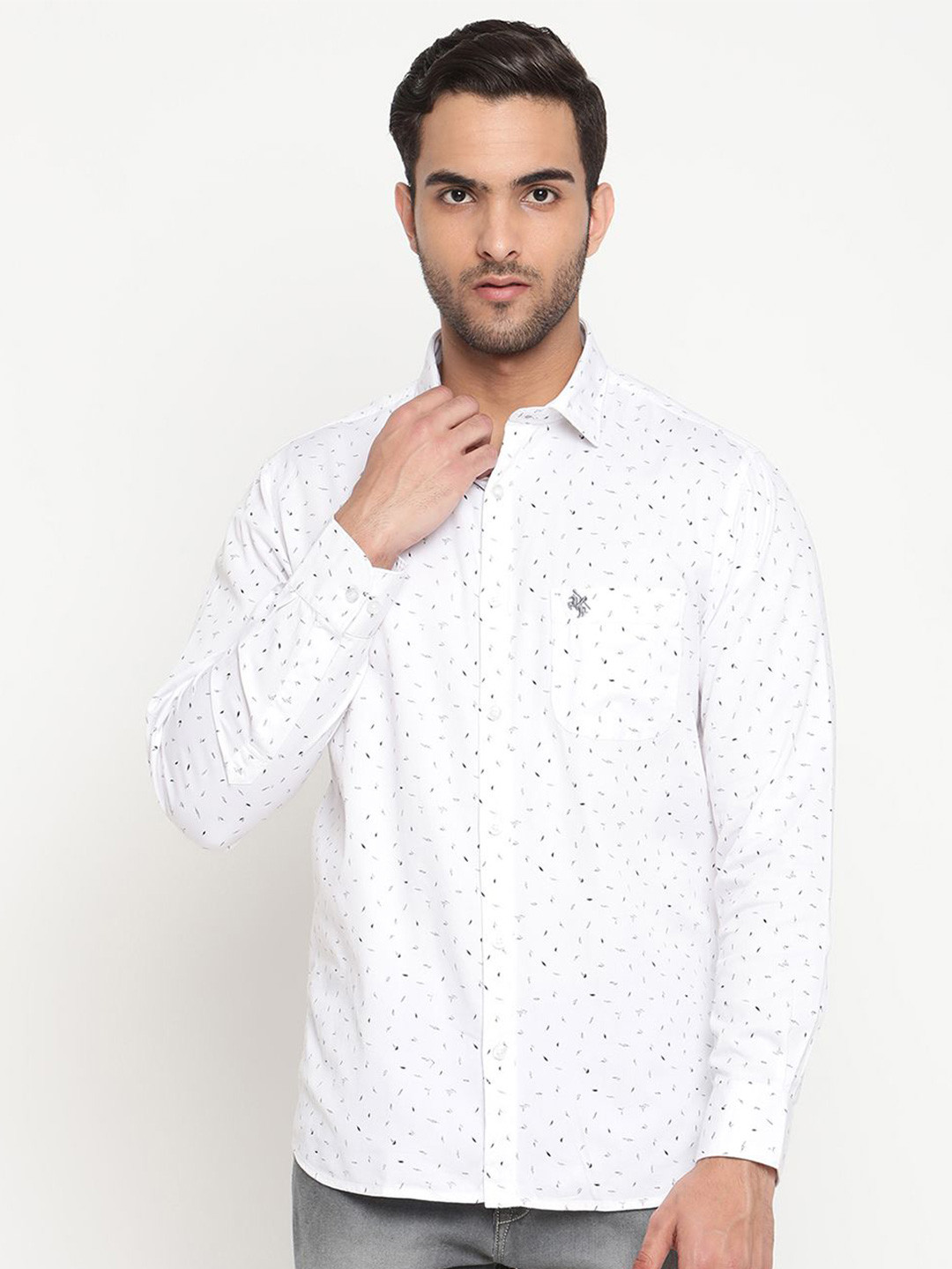 

Cantabil Men Comfort Fit Spread Collar Abstract Printed Cotton Casual Shirt, White