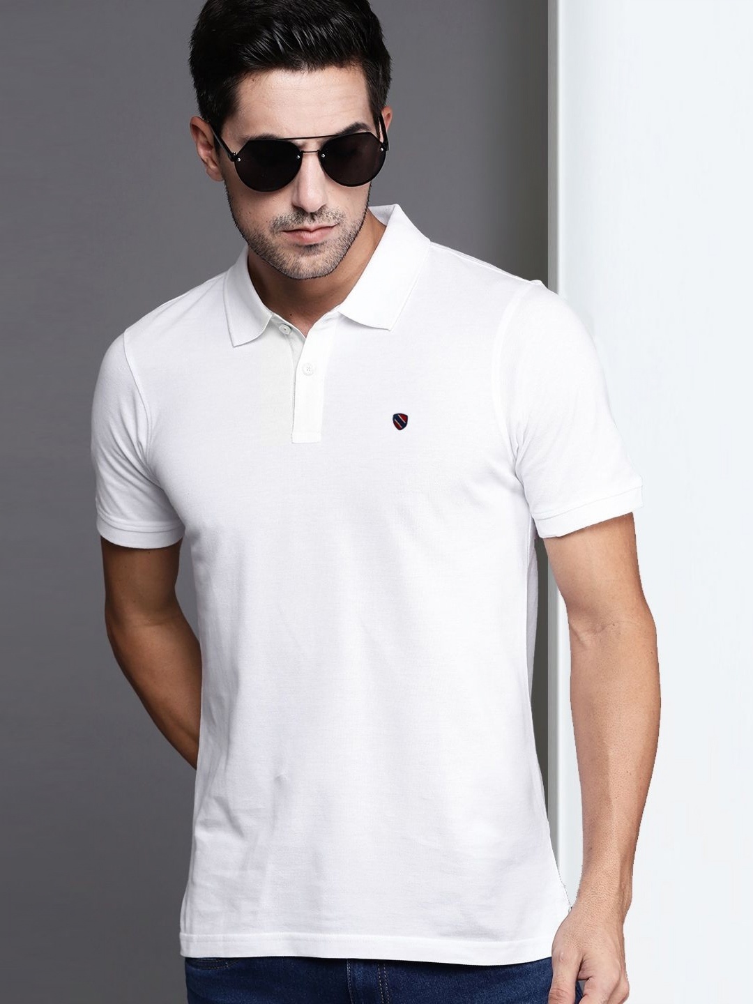 

MERRIMENT Men Solid Polo Collar Cotton T-shirt, White