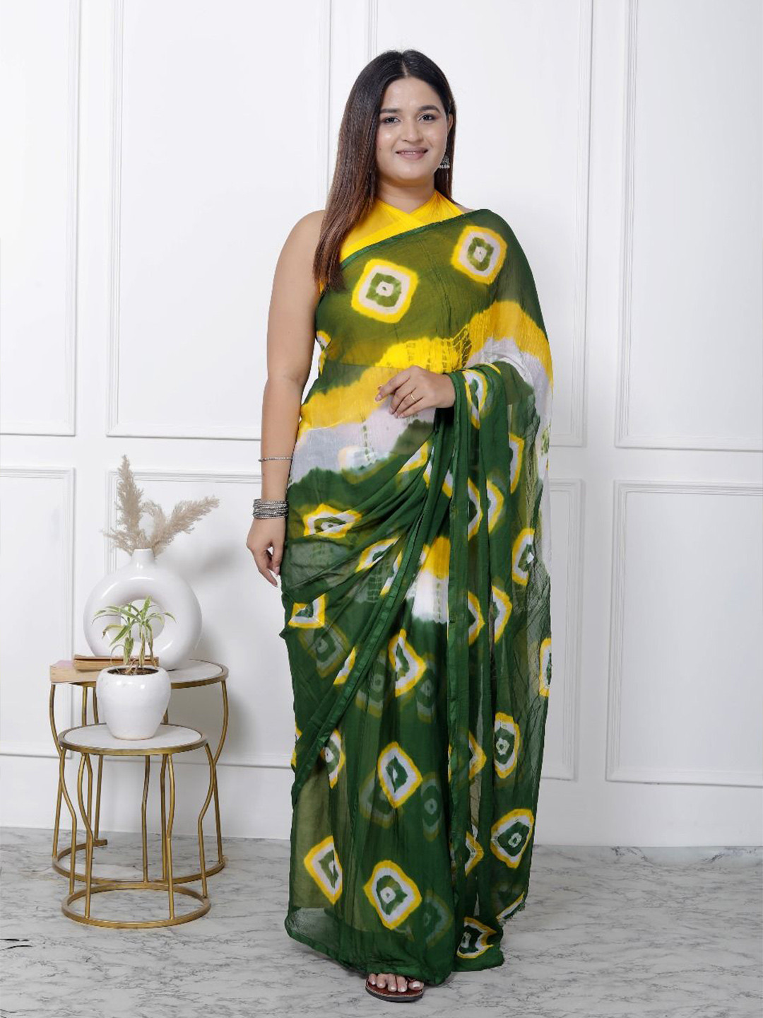 

neelkanth enterprises Bandhani Pure Chiffon Bandhani Saree, Green