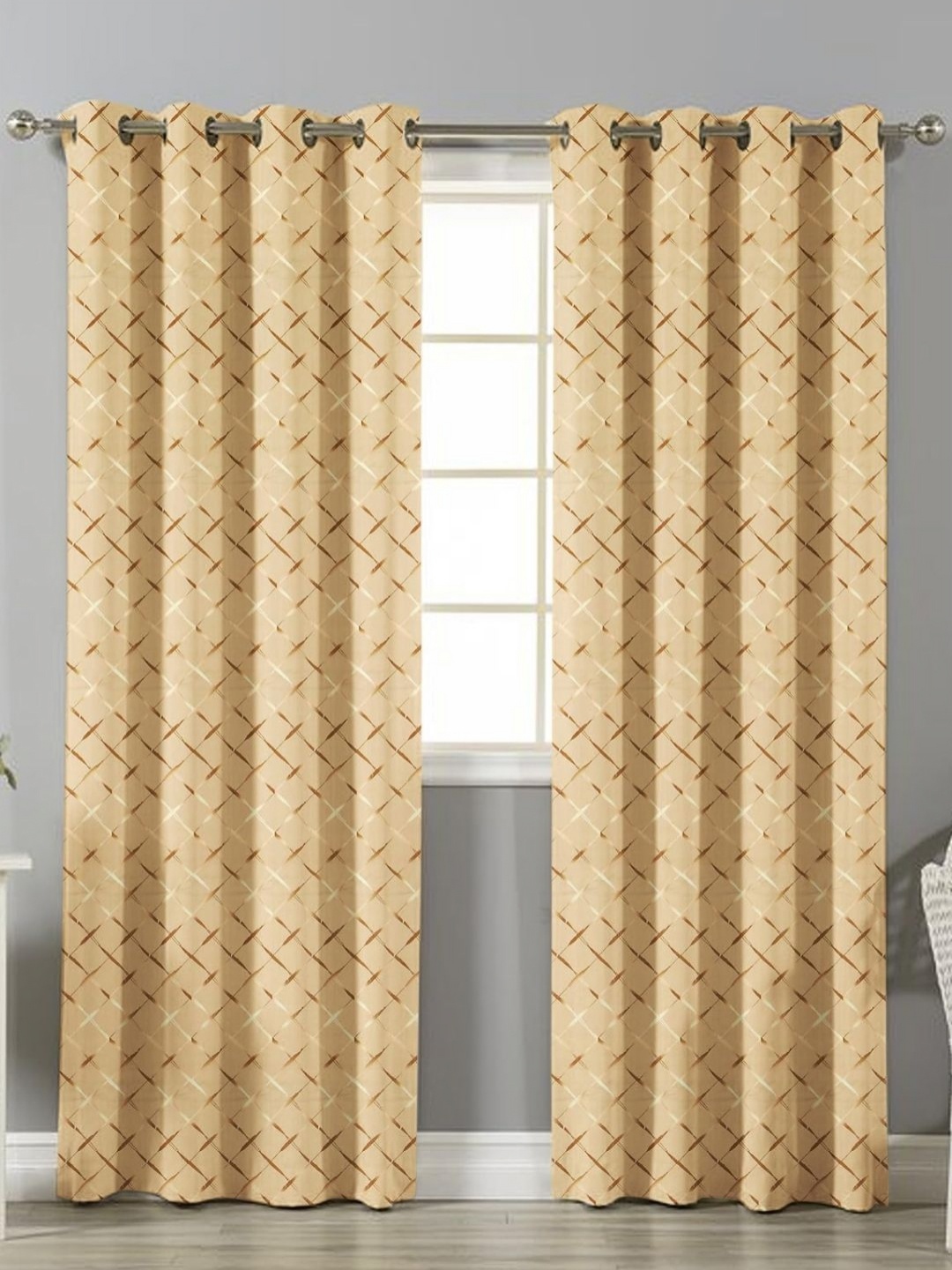 

bsb home Beige & Brown 2 Pieces Geometric Printed Room Darkening Door Curtain