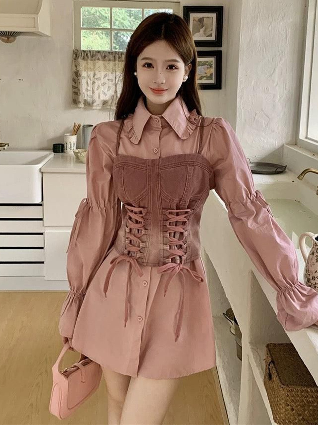 

Alamode By Akanksha Women Pink Lea Luxury Corset Top with Shirt