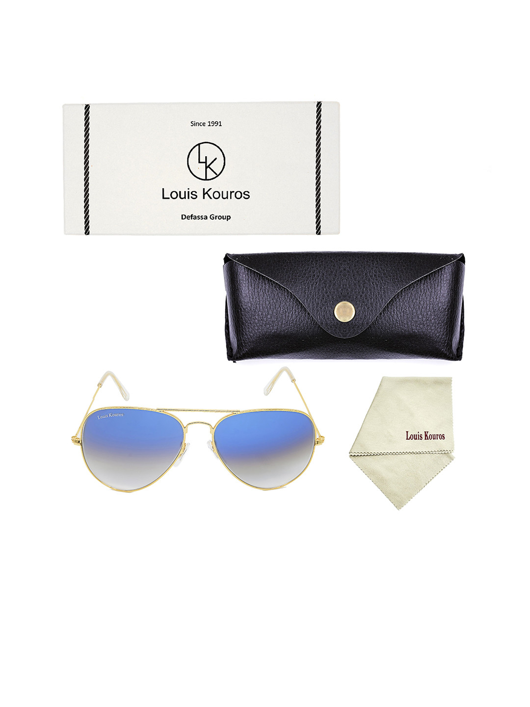 

LOUIS KOUROS Unisex Aviator Sunglasses with UV Protected LensSUN-LK-3026-BLU2GLD, Blue