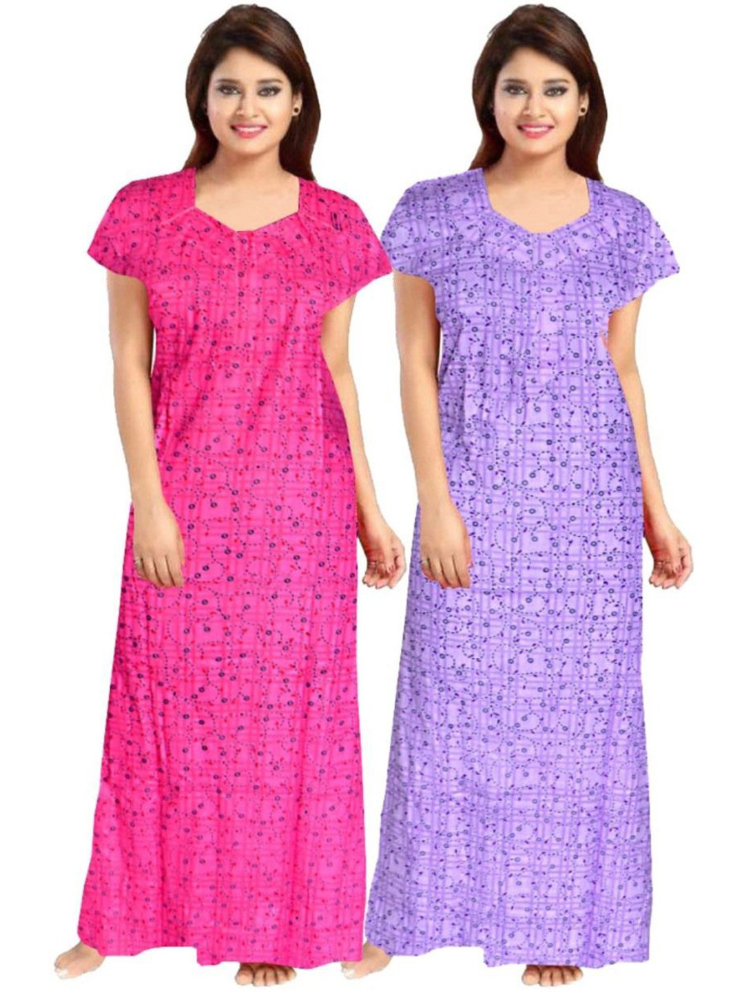 

PR PINK ROYAL Women Pack Of 2 Pure Cotton Printed Maxi Nightdress