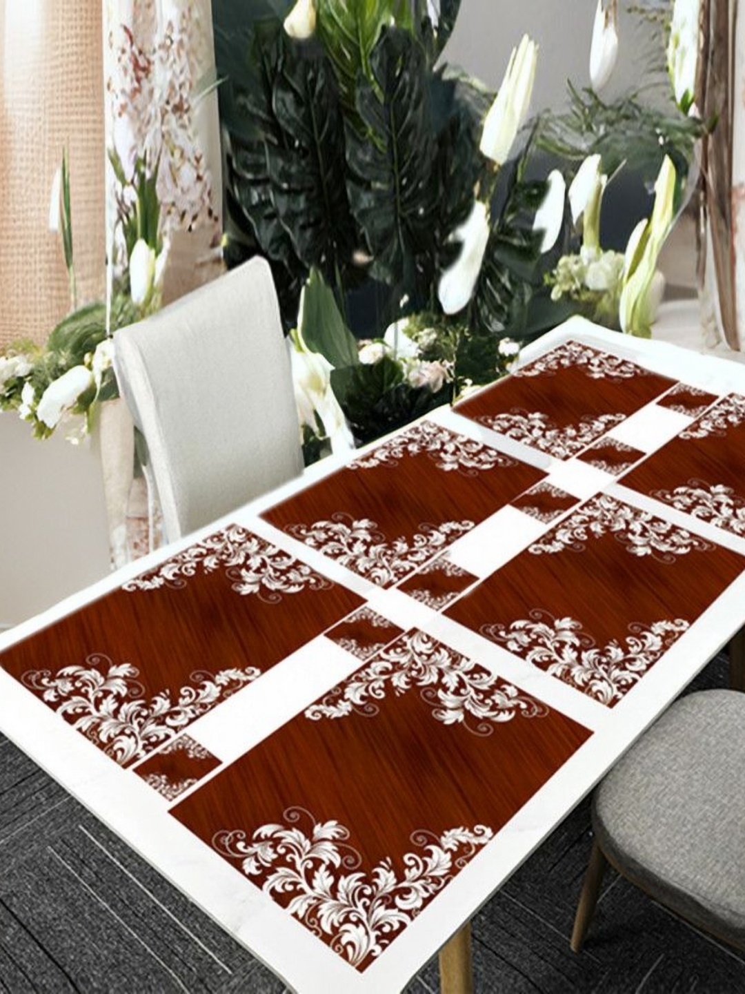 

REVEXO Brown & White 12 Pcs Printed Rectangular Shaped Coasters & Table Placemats