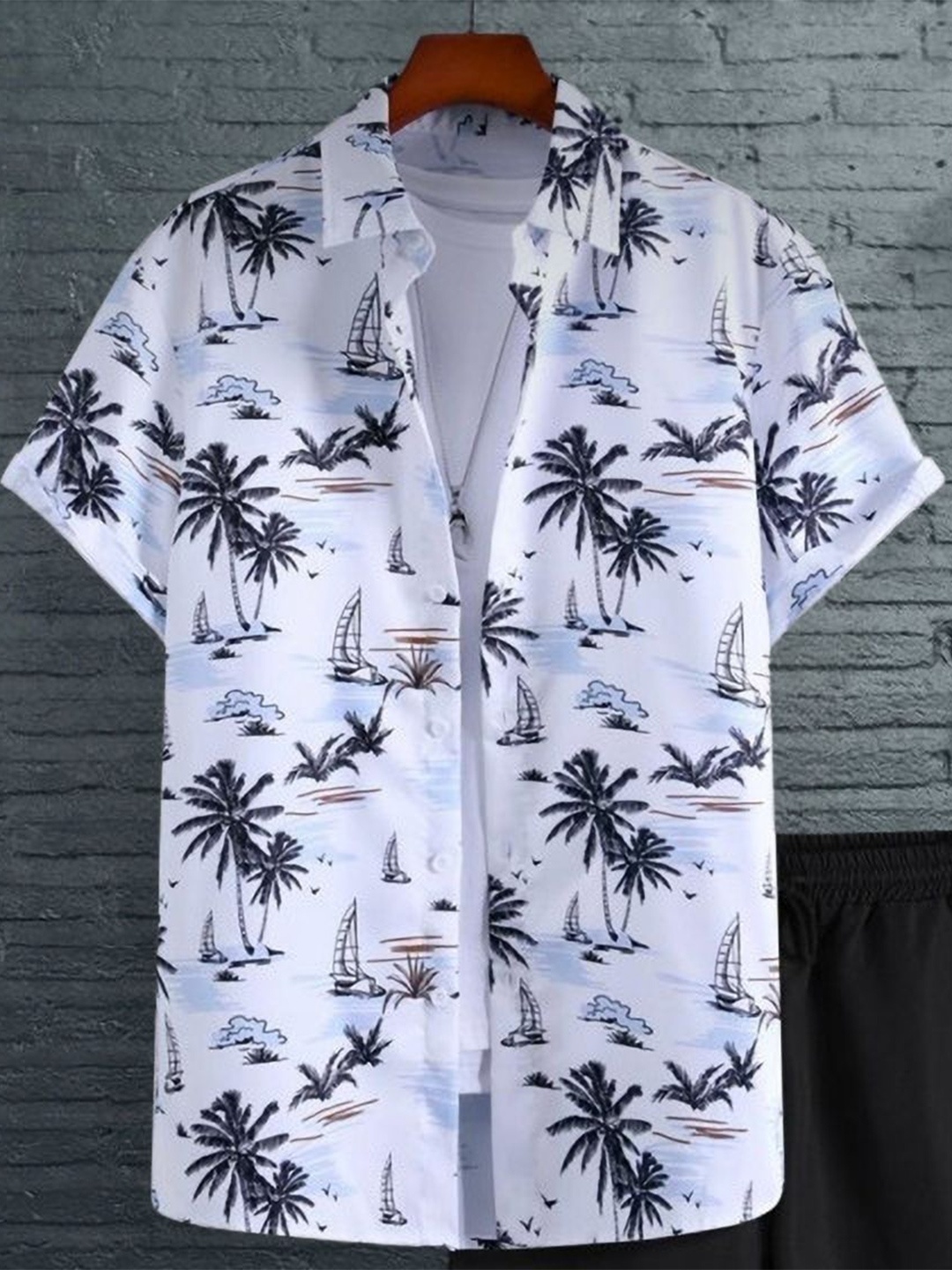 

iCome Men Spread Collar Conversational Printed Casual Shirt, White