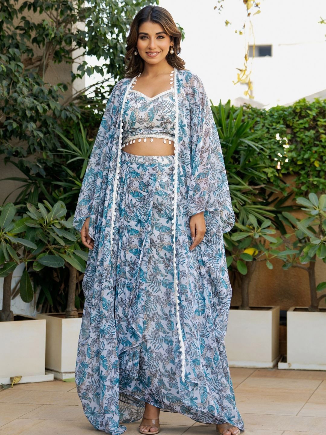 

HOUSE OF JAMOTI Printed Ready to Wear Lehenga & Blouse with Shrug, White